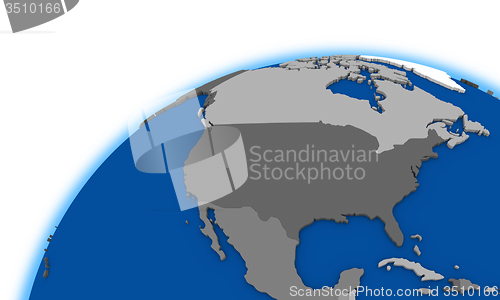 Image of north America on globe political map
