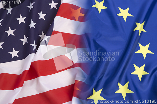 Image of US flag vs. European Union flag