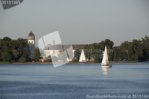 Image of Isle of Frauenchiemsee with sailboats, Bavaria