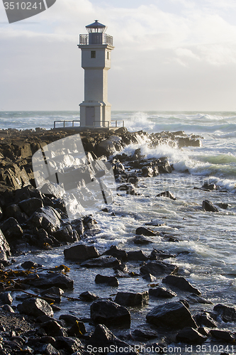 Image of Lighthouse at the port of Akranes, Iceland