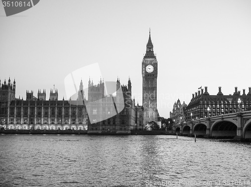 Image of Black and white Houses of Parliament in London