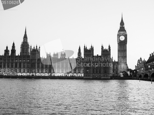 Image of Black and white Houses of Parliament in London
