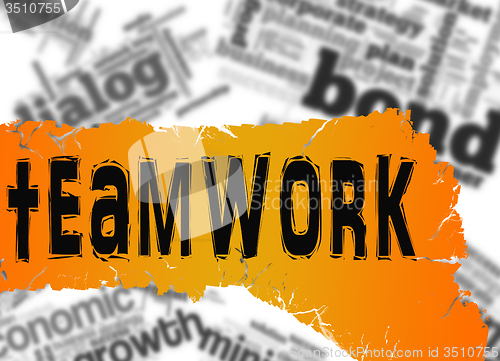 Image of Word cloud with teamwork word on yellow and red banner
