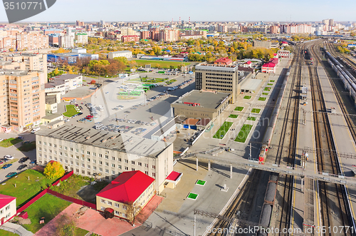 Image of Aerial view onto railway station. Tyumen. Russia
