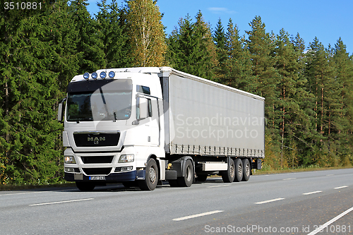 Image of White MAN TGX 18.440 Semi Truck on the Road