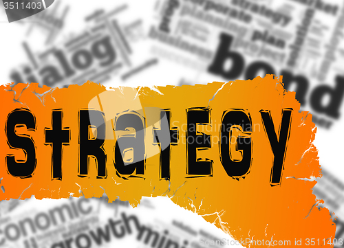 Image of Word cloud with strategy word on yellow and red banner