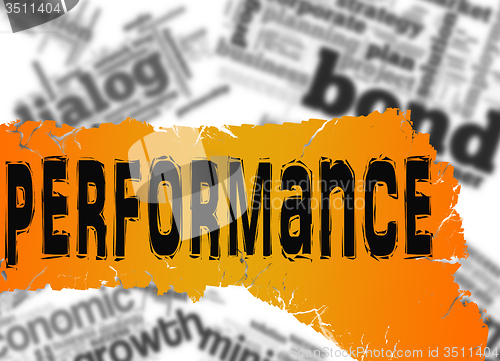 Image of Word cloud with performance word on yellow and red banner