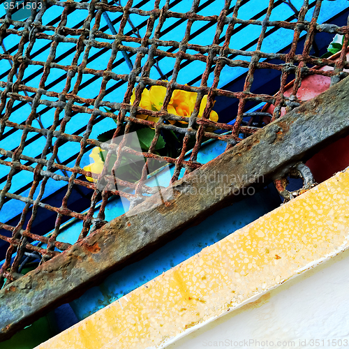 Image of Detail of a window with a rusty grate