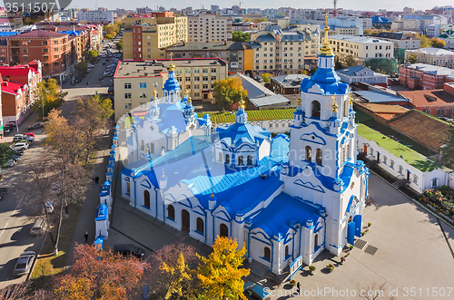 Image of Aerial view on Znamensky church. Tyumen. Russia