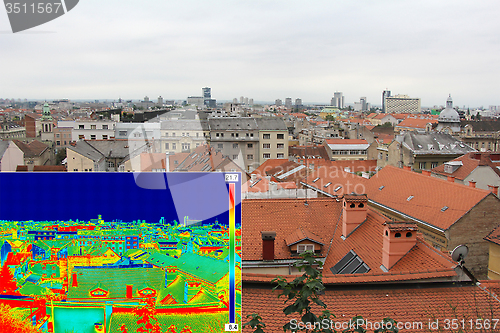 Image of Infrared and real image panorama of Zagreb