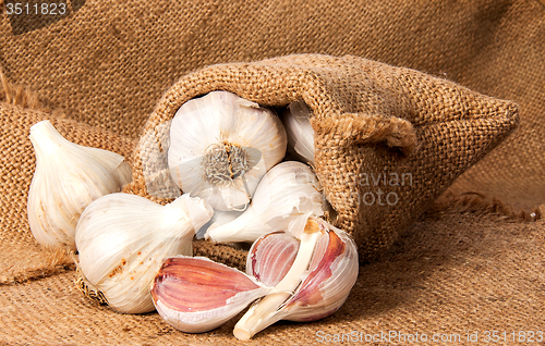 Image of Whole garlic and cloves of garlic in a bag