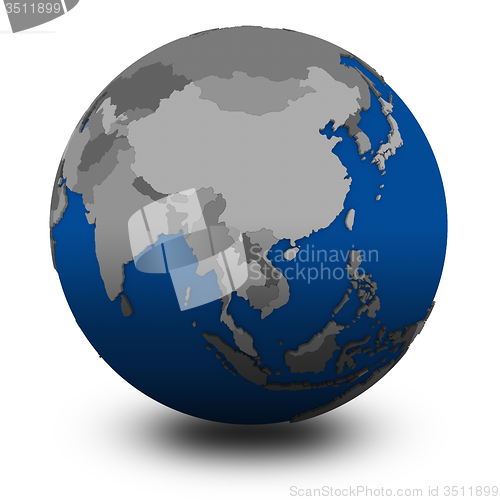 Image of southeast Asia on political globe illustration