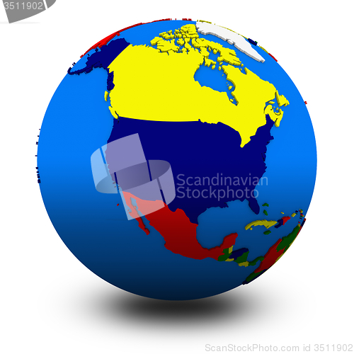 Image of north America on political globe illustration