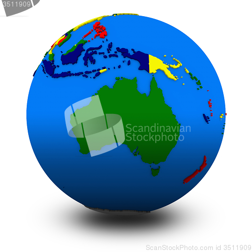 Image of Australia on political globe illustration