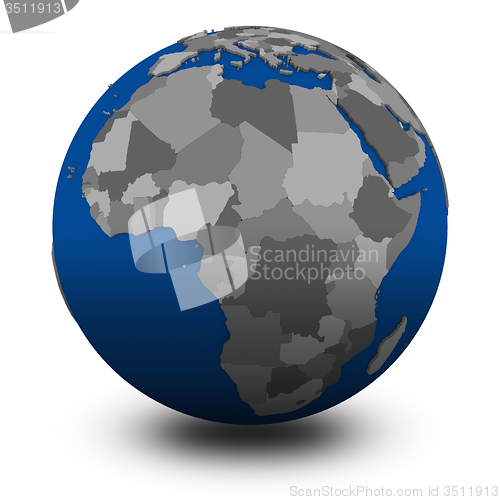 Image of Africa on political globe illustration