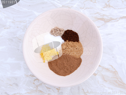 Image of Bowl of spices for pumpkin pie 