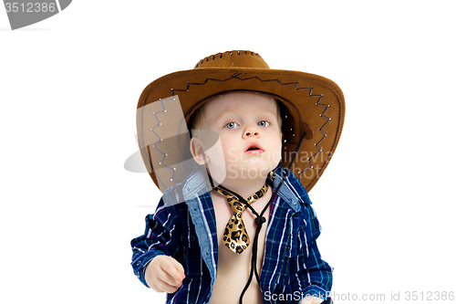 Image of Little boy in cowboy hat and tie