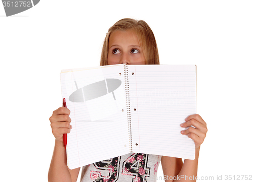 Image of Girl holding folder for face.