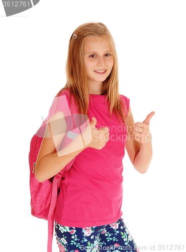 Image of Schoolgirl with both thump\'s up.