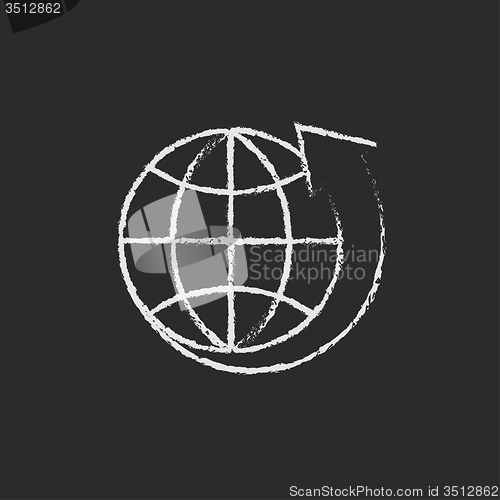 Image of  Earth and arrow around icon drawn in chalk.