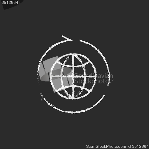 Image of Globe with arrows icon drawn in chalk.