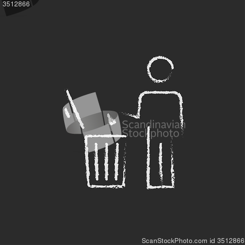 Image of Man throwing garbage in a bin icon drawn chalk.