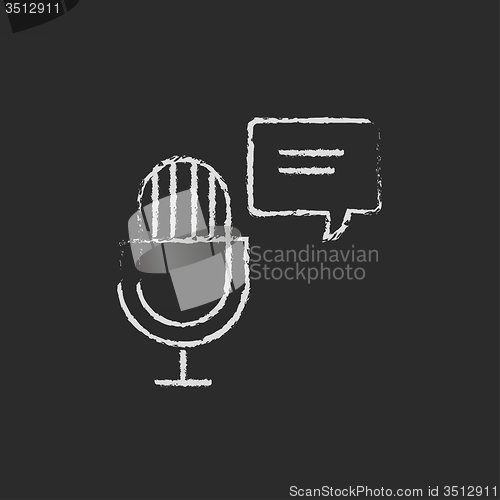 Image of Microphone with speech bubble icon drawn in chalk.
