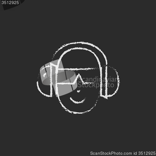 Image of Man in a headphones icon drawn chalk.
