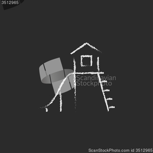 Image of Playhouse with slide icon drawn in chalk.