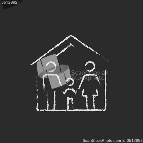 Image of Family house icon drawn in chalk.