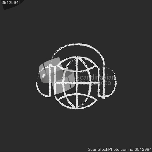 Image of Globe in a headphones icon drawn chalk.