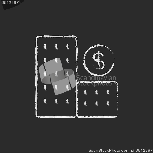 Image of Condominium with dollar symbol icon drawn in chalk.