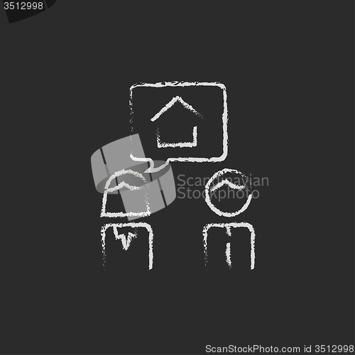 Image of Couple dreaming about the house icon drawn in chalk.