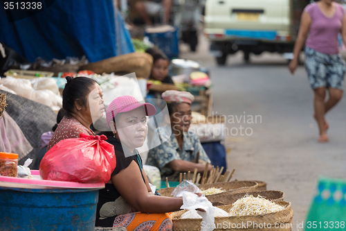 Image of Hindu peoples at the traditional street market, Bali