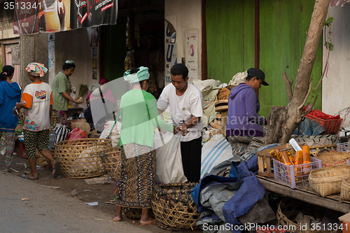 Image of Hindu peoples at the traditional street market, Bali