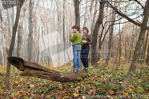 Image of Sister and brother outdoors