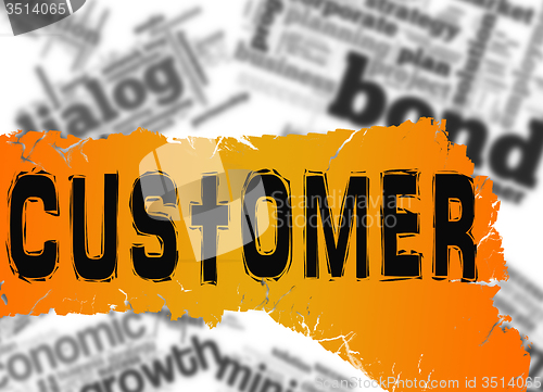 Image of Word cloud with customer word on yellow and red banner