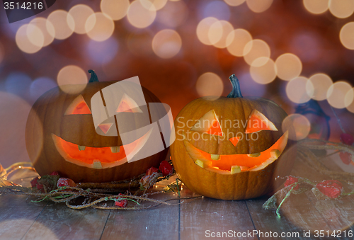 Image of close up of pumpkins on table