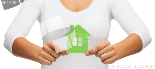 Image of woman hands holding green house