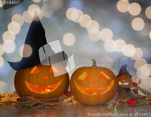 Image of close up of pumpkins on table