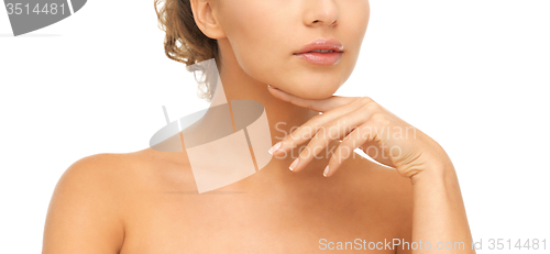 Image of face and hands of beautiful woman