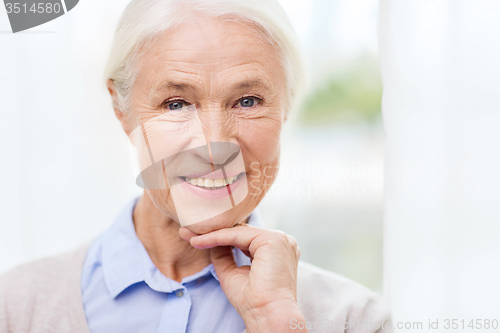 Image of happy senior woman face at home