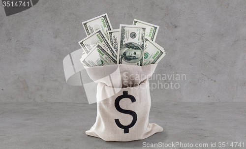 Image of dollar paper money in bag over concrete