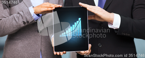 Image of businessman and businesswoman with tablet pc