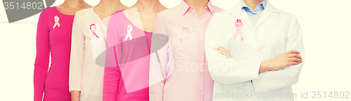 Image of close up of women with cancer awareness ribbons