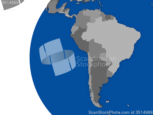 Image of South american continent on political globe