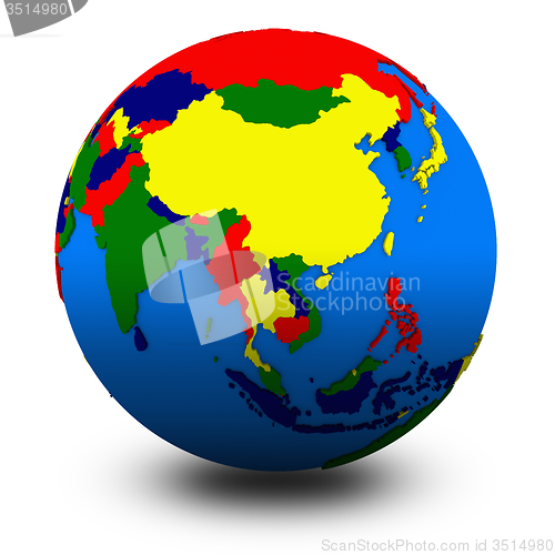 Image of southeast Asia on political globe illustration