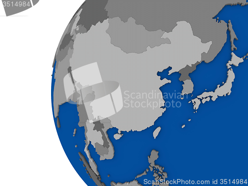 Image of east Asia region on political globe