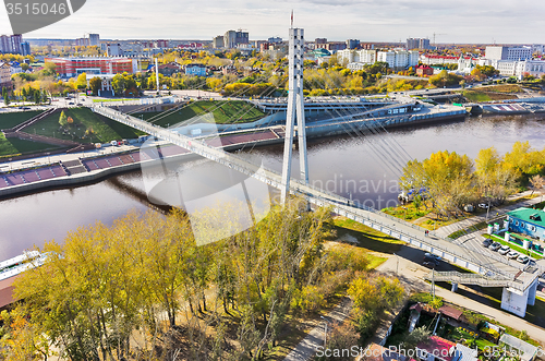 Image of Pedestrian Lovers Bridge. Tyumen. Russia