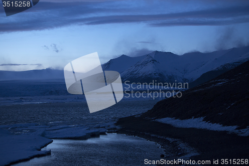 Image of Snowy volcano landscape at glacier lagoon Jokulsarlon in Iceland